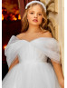 Cold Shoulder Beaded White Tulle V Back Princess Flower Girl Dress